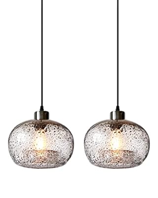 CASAMOTION Pendant Lights Kitchen Island,Clear Seeded Glass with Black Sand Powder,Modern Farmhouse Ceiling Hanging Lighting Fixtures,Dining Room Table Bedroom Oval Globe 8.7 Inch Diam 2 Pack