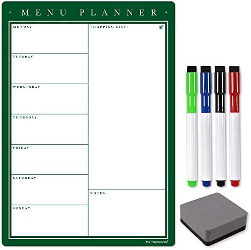 TMS A4 Weekly Meal Planner for Fridge | Magnetic Whiteboard Calendar and Shopping List | Use for Food Prep and Family Planning | Dry Wipe Memo Board for Kitchen | Made in the UK [30 x 21cm]