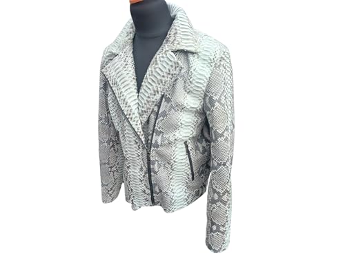 Genuine Python Snakeskin Leather Motorcycle Jacket - Natural Gray Color2