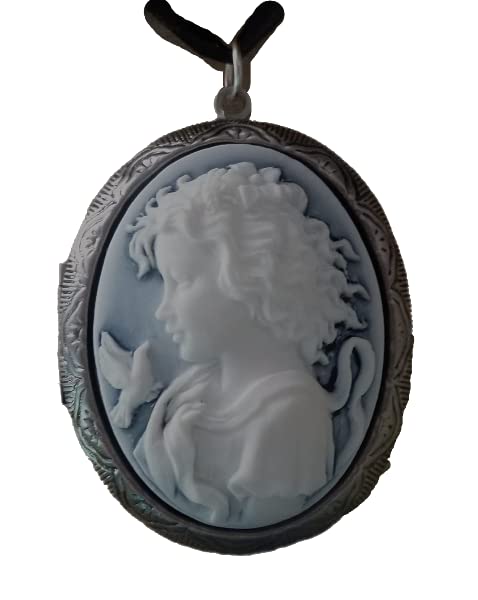 Médaillon porte photo camée enfant et l oiseau, cadeau de fête des mères