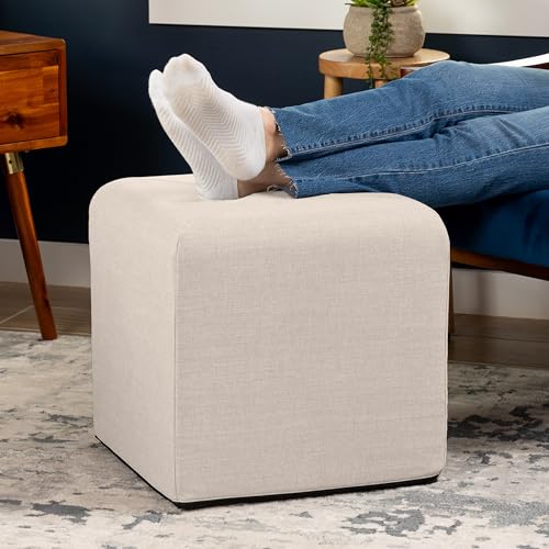 Jaxx Monroe Square Foam Ottoman with Stain Resistant Performance Fabric, Small (18 x 18), Mist Light Grey