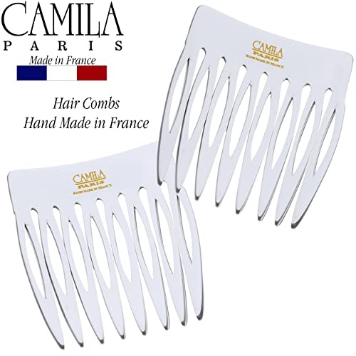 camila paris cp3350 french hair side comb handmade small gray white french twist hair combs decorative strong hold hair clips for women bun chignon up-do styling girls hair accessories made in france