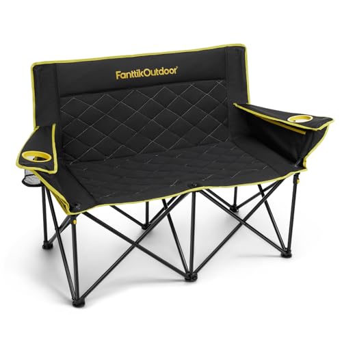 Image of FanttikOutdoor Zeta L11 Duo Pro Double Camping Chair, 2 Person Portable Folding Couch, Support up to 600 lbs, High Strength Loveseat with Cup Holder & Carry Bag for Travel, Games, BBQ, Backyard, Black