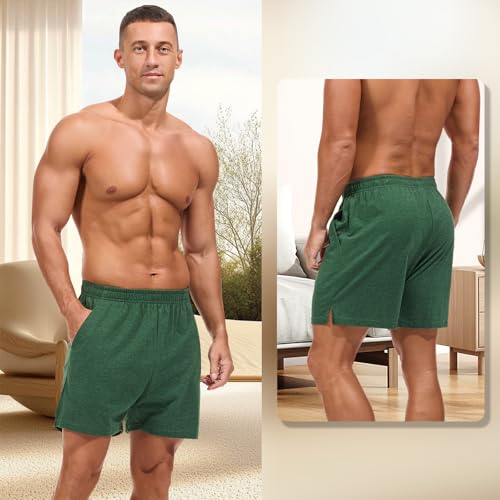 Image of AMY COULEE Mens Lounge Shorts 4 inch Pajama Lightweight Cotton Sleep Bottoms with Pockets