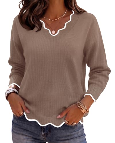Image of Zeagoo Women's 2026 Fall V Neck Sweater Long Sleeve Lightweight Knit Tops
