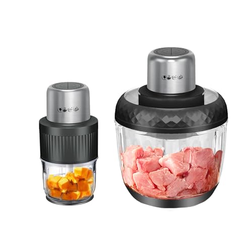 Hoapin Moedor de carne de 800 W, picador elétrico de alimentos com 2 tigelas 3 L + 0,5 L, 2 velocidades, mini picadora para cebola carne frutas (preto)