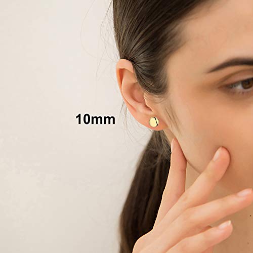 18K Gold Plated Sterling Silver Dot Stud Earrings 3mm-10mm Options, Flat Round Disc Studs Hypoallergenic Jewelry3