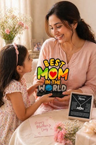 Image of Combo for Mom | Best Mom Table Decor Showpiece with MOM Pendant Necklace, Gift Box & Message Card | Birthday, for Mother