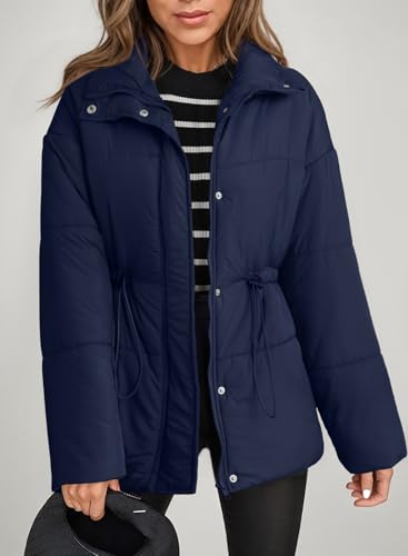 Dokotoo Women's Casual Long Sleeve Zip up Puffer Chunky Warm Drawstring Quilted Lightweight Jacket Coat3