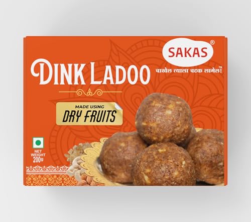Image of SAKAS Dink Ladoo 200g | Traditional Maharashtrian Energy Boosting Sweet | Made with Edible Gum (Dink) | No Added Colors or Preservatives | Festive Gift Pack | Since 1993 | 90 Days Shelf Life