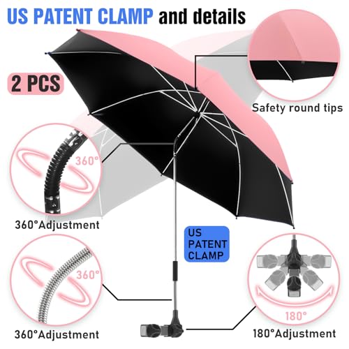 Image of 2 PACK Beach Umbrella with Clamp, 360 Adjustable Umbrellas for Chair, UPF50+ Umbrella for Beach Chair, Patio Chair, Wheelchair, Camping Chair, Golf Carts (Chair Not Included)