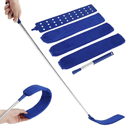 Gap Dust Cleaner Retractable Gap Cleaning Duster with 1 Long Handle and 3 Replacement Cover Flexible Telescopic Microfiber Hand Duster Appliances Cleaning Tool for Home Bedroom Kitchen (Dark Blue)
