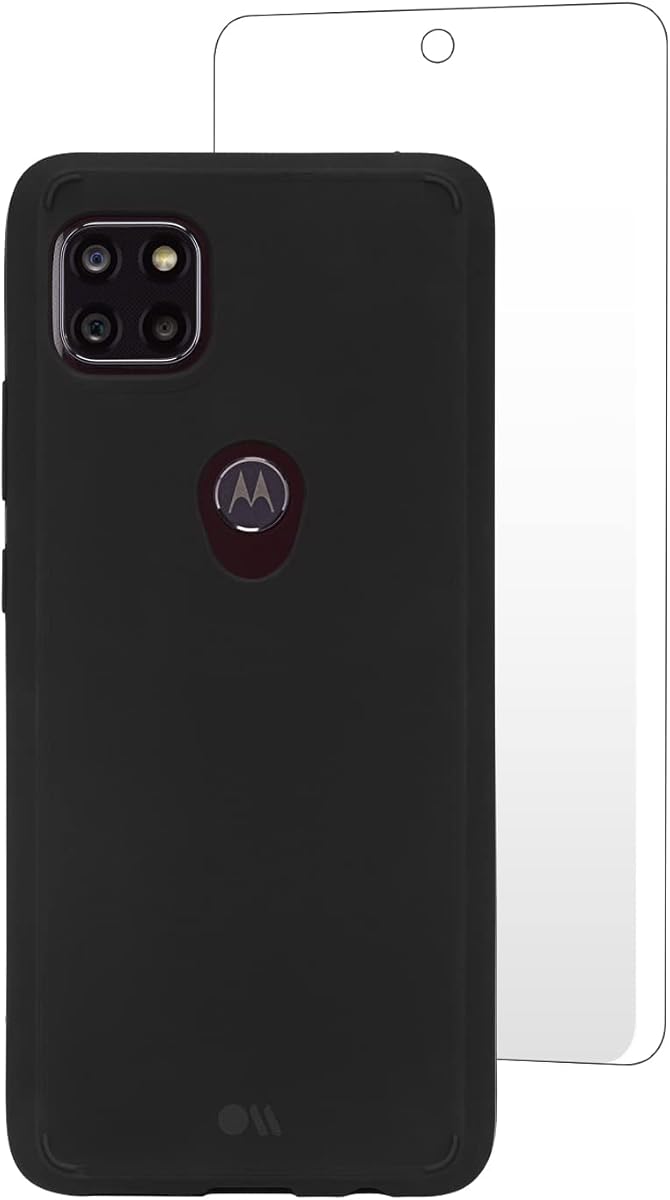 Case-Mate - Protection Pack - Tough Black Case & Screen Protector for Motorola One 5G Ace - 10 ft Drop Protection - 6.7 Inch - Black