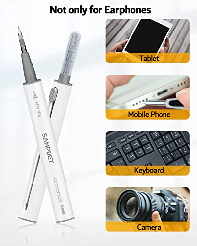 Sampoet Limpiador Airpods 4 en 1, Kit Limpieza para AirPods Pro 1/2 /3, Limpiador Cepillo de Auriculares Bluetooth, Cleaning Pen Kit para Teclado/Telefónico/Auriculares Blanco