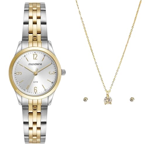 Relógio Mondaine Feminino Analógico 32720LPMKBE3 Bicolor C/semi-joia Colar e brincos