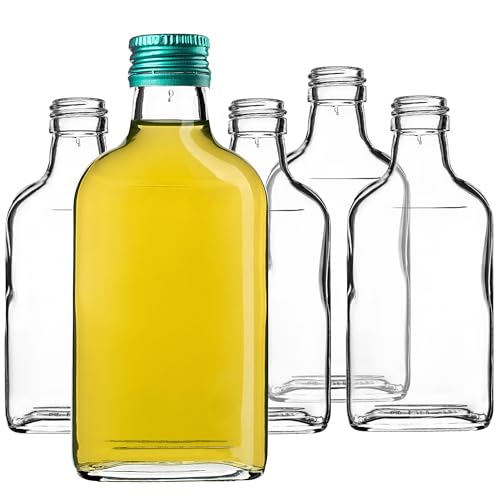 KADAX Botella de bolsillo 200ml, 10 unidades, pequeñas botellas de cristal con tapón de rosca, mini botellas vacías para rellenar, botellas de licor, botellas de aguardiente (verde)