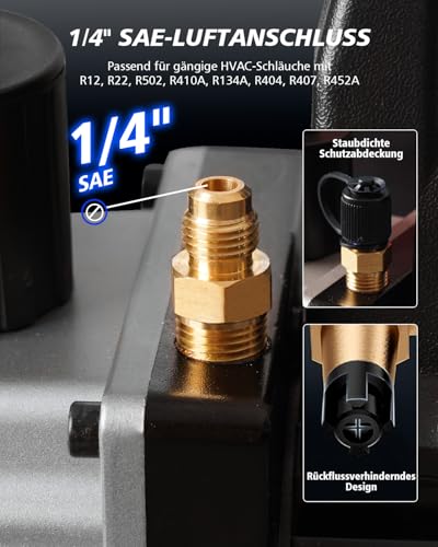 Vakuumpumpe Klimaanlage Set 3 CFM 1/4 HP Vakuumpumpe mit Manometer Schläuchen für R12 R22 R502 R134A R404 R407 R452A Vakuum-Pumpen-Kit für Auto-Klimaanlage, Lebensmittelverarbeitung, Gewerbliche Kälte