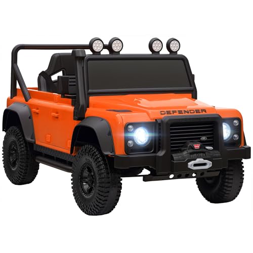 AIYAPLAY Kinder Elektroauto, Land Rover Defender 110 SVX 12V 7Ah Kinderauto mit Fernbedienung, 2 Motor, Kinderfahrzeug mit Softstart, Soft Stopp, 4 Stoßdämpfer, Hupe, MP3, Licht für 3-5 Jahre Orange