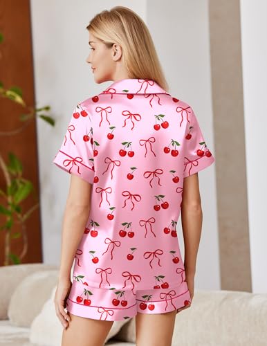 Image of Ekouaer Satin Pajamas for Women Silk Pjs Short Set 2 Piece Lounge Sets