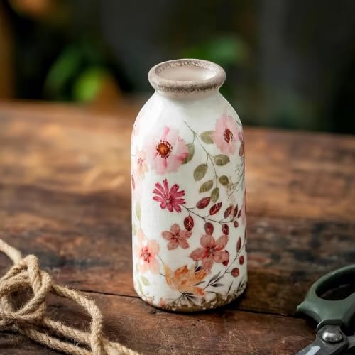 TEWEIQI Vintage Ceramic Small Vase, Farmhouse Rustic Décor, Home Decorative Vase for Your Kitchen, Bedroom, Office, Living Room, Bathroom& Shelf Centerpiece Table Decorations (Retro Creative Style S)