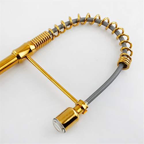 Robinet de cuisine avec douchette extractible or brossé et LED