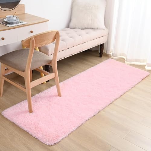 Image of Carpet for Hallway, Kitchen, and Modern Interiors, Cozy Shag Runner for Living Room, Entryway & Office Decor Size 1.5x4 feet Pink