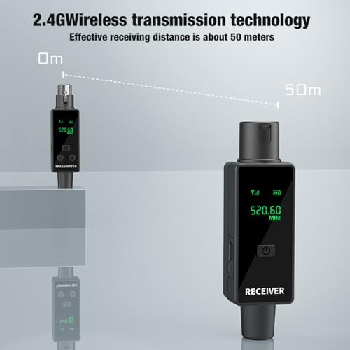 Transmisor y receptor de micrófono inalámbrico XLR 2.4Ghz, sistema recargable 24 bit 48kHz, adaptador Plug On para mezcladora de sonido y cámara (1 para 2) miniatura 3
