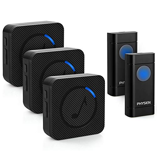 Wireless Doorbell,PHYSEN X2 Waterproof Door Bell with 2 Push Buttons & 3 Plug-in Door Chime Receivers,650 Feet Wireless Range,58 Ringtones,5 Adjustable Volume Levels,Mute Mode,Fit for Home/Office