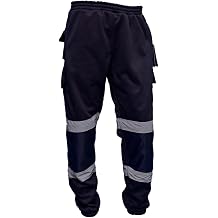LJ Mens Hi Vis Viz Jogging Bottoms Combat Trousers Safety Sweat Pants Super Soft Fleece Workwear Joggers