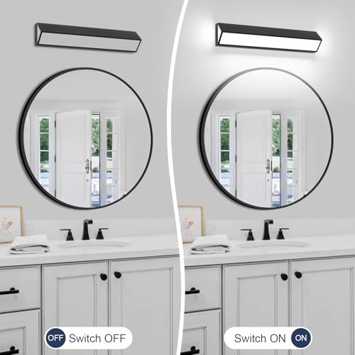 Image of 24-Inch LED Modern Bathroom Vanity Light Fixtures, Matte Black Modern Acrylic Bathroom Wall Lighting Fixtures Over Mirror (Cool White 6000K)