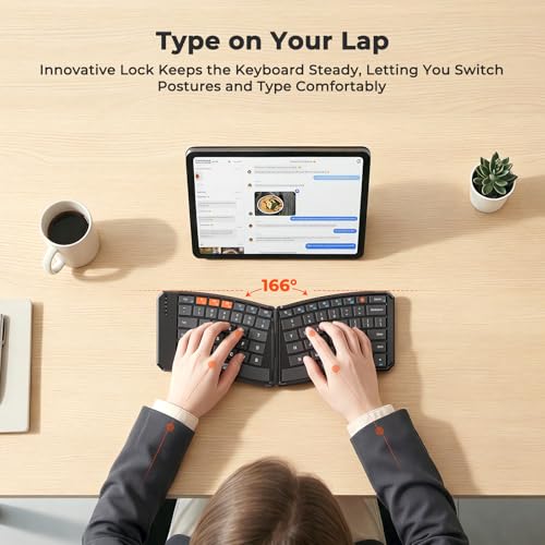 Image of MEETION Ergonomic Foldable Keyboard and Mouse, Portable Bluetooth Keyboard and Mouse for Business Travel, Ultra-Thin Folding Wireless Keyboard Mouse for Windows /Mac /iOS /Andriod, C9880