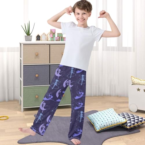 Boy's Pj Pants Flying Fairy Magic Wand Purple Lounge Bottoms Elastic Waist Kids Joggers with Pockets Size 6-144