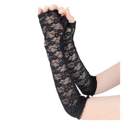 Guantes de novia largos de encaje sin dedos que no bloquean tu anillo de bodas 2
