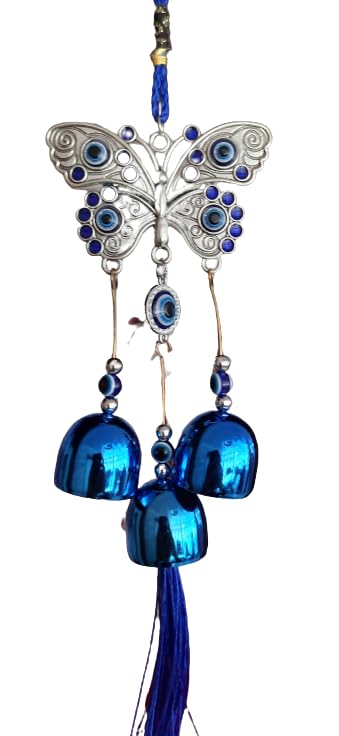 Revashree Craft World Batterfly with 3 Bells Blue Wall Hanging Evil Eye Wind Chimes for Home Décor Items for Living Room Entrance Balcony Garden for Positive Energy Protection Vastu-image-39
