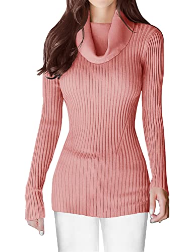 Image of v28 Women's Stretchable Cowl Neck Knit Long Sleeve Slim Fit Bodycon Sexy Sweater