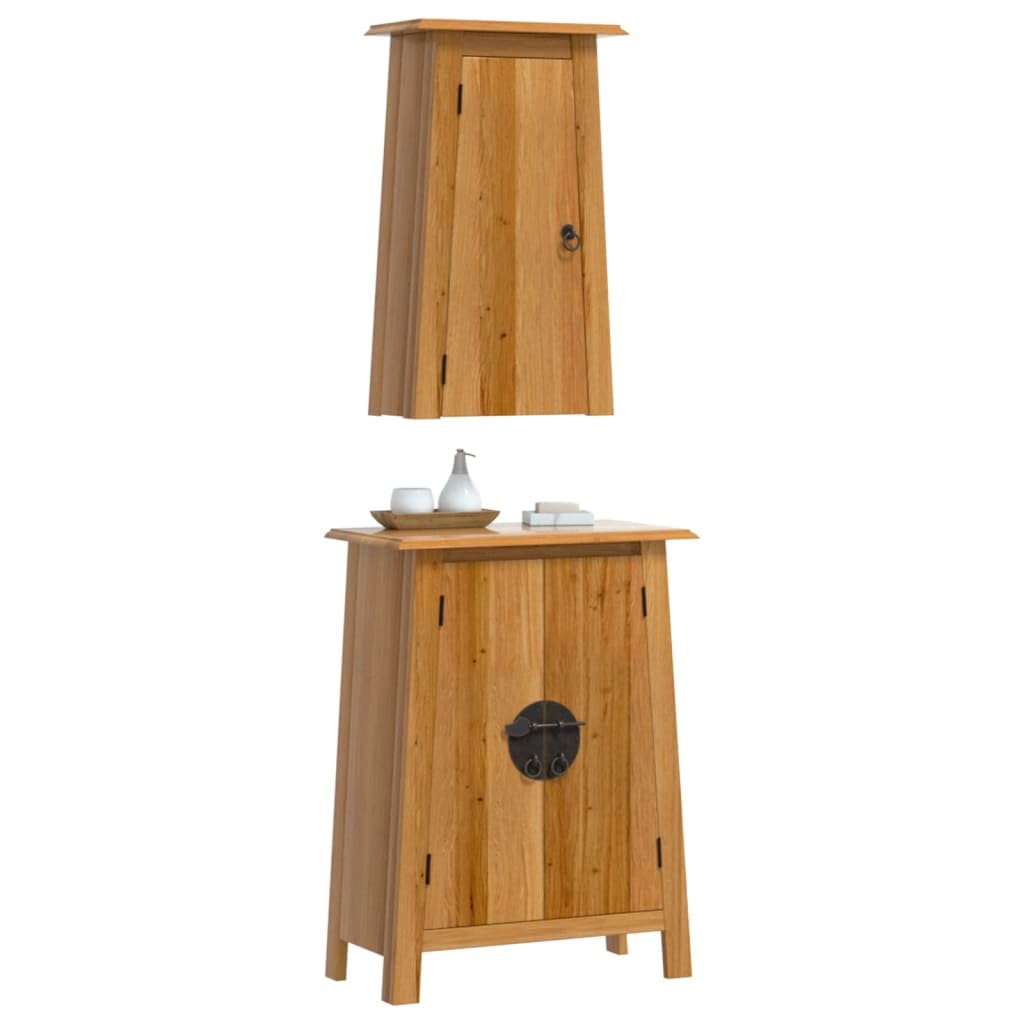 2-częściowy zestaw mebli łazienkowych z litego drewna sosnowego, szafka ścienna i szafka pomocnicza 59 x 32 x 80 cm, 42 x 23 x 70 cm, miejsce do przechowywania w łazience