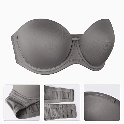 Lemorosy Women's Plus Size Full Coverage Underwire Red Carpet Multiway Contour Smoothing Strapless Bra(Grey, 36B) #TOP5