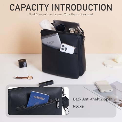 POIUGOYA Leather Crossbody Bags for Women,Medium Dual Main Pockets Crossbody Purse,Lightweight Shoulder Bag for Travel/Work4