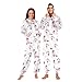 Poeticcity Couples Matching 1 PC Pajama, Unisex Soft Fleece Zip Up Hooded Pjs Jumpsuit Sleepwear Playsuit Lounge-wear(XXL) Pink White Magical Unicorns with Yellow Stars Pink Heart on White