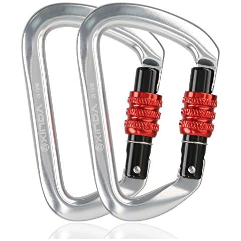 XINDA Screwgate Locking Carabiner Clip - Professional Rock Climbing Carabiner Screw Lock,Heavy Duty Carabiners for Climbing,Mountaineer,Hammock,Camping,Outdoor Equipment (28KN Silver 2pcs) Cover