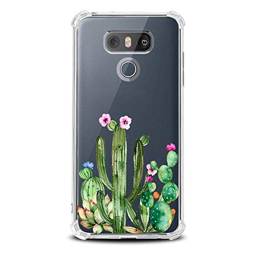 LG G6 Case Clear with Cute Cactus Flowers Design Shockproof Bumper Protective Case