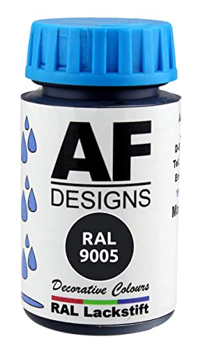 Alex Flittner Designs Stylo de retouche RAL 9005 NOIR PROFOND satiné 50ml Bois Métal Meubles Salle de bain Laque de retouche Laque de réparation