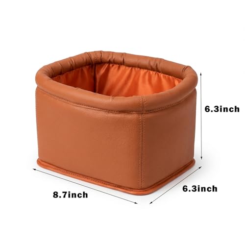 Image of Leather Car Trash Can, Luxury Car Organizer, Leakproof Garbage Can for Car and Trucks, Orange