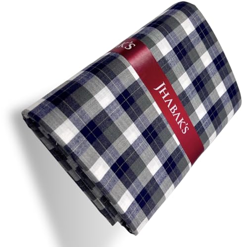 Image of JHABAK'S Cotton Blend Unstitched Checkered Fabric for Men - 2.35m Shirt Piece / 3m Kurta Piece - Width 36 Inches