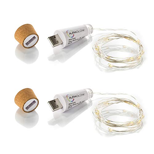 Auraglow wiederaufladbare USB-Flasche Cork Wire Fairy String Licht mit 15 LEDs, Doppelpack