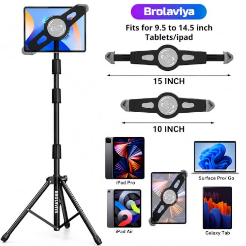 Image of BROLAVIYA Tablet Tripod Floor Stand for Home,Office, Stage for All 9.5~14.5 Diagonal inches Large Display Devices