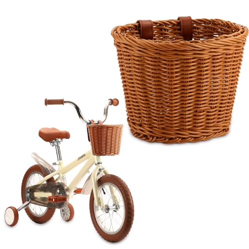 EUZLABBY Fahrradkorb Kinder,Abnehmbar Fahrradkorb aus Rattan mit...