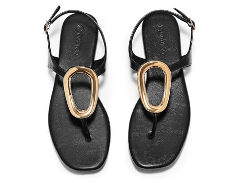 Image of Coutgo Womens Flat Sandals Comfortable Flip Flops Slide Sandals Summer Beach Shoes with Metal Decoration