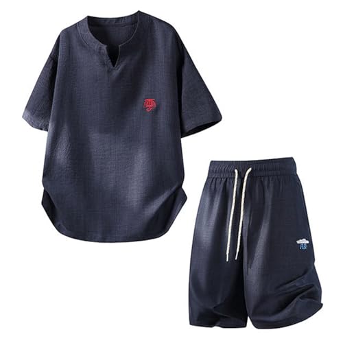 Survêtement homme 2 pièces en lin t-shirt manches courtes pantalon large