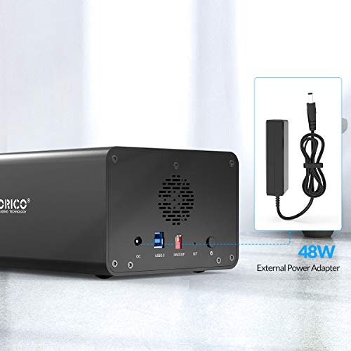 ORICO Disco Rigido Doppia Docking Station per HDD/SSD SATA da 2,5/3,5 Pollici, connessione USB 3.0 (UASP) e eSATA, 2 * 16 TB, Alimentatore Esterno 48W, Raid 0/1, Span, PM su Windows/Mac/Linux